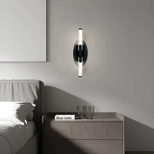 Видовжене подвійне світлодіодне бра Line F з рельєфним розсіювачем 40 см чорне Арт. WB38/400 BK - фото 1