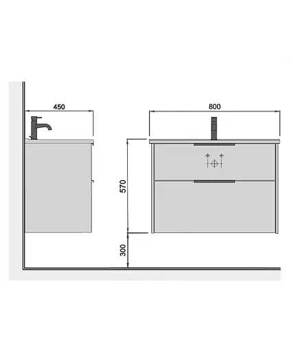 Тумба Мойдодир Line Craft 80 з умивальником Rodeo 80 дуб крафт/Чорний - фото 2