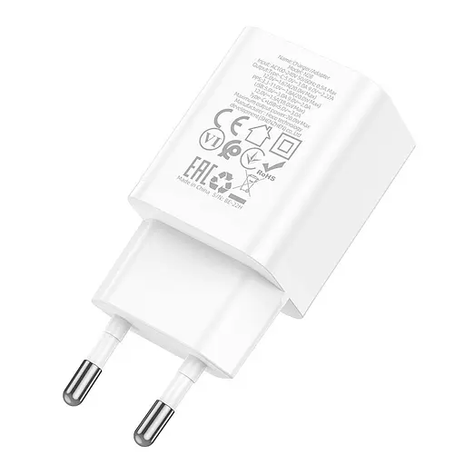 Адаптер зарядный сетевой HOCO Founder N28 1USB и 1Type-C 20W сам блок белый - фото 2