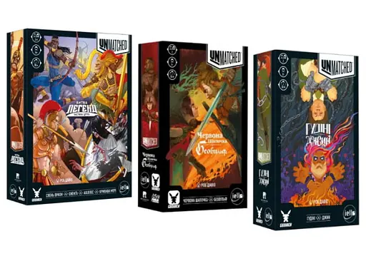 Настільна гра Geekach Games Unmatched: Битва легенд. Частина друга + Червона Шапочка проти Беовульфа + Гудіні проти Джина (укр.) (GKCH053UM2+2)
