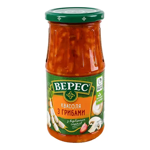 Квасоля Верес з грибами в томатному соусі з олією стерилізована 460 г