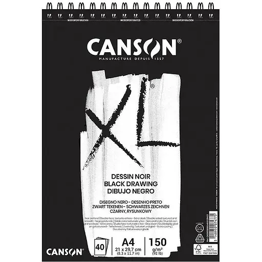 Альбом для эскизов на спирали Canson XL Dessin Black А4 (21х29.7см) 150г/м2 40л черный цвет - фото 1