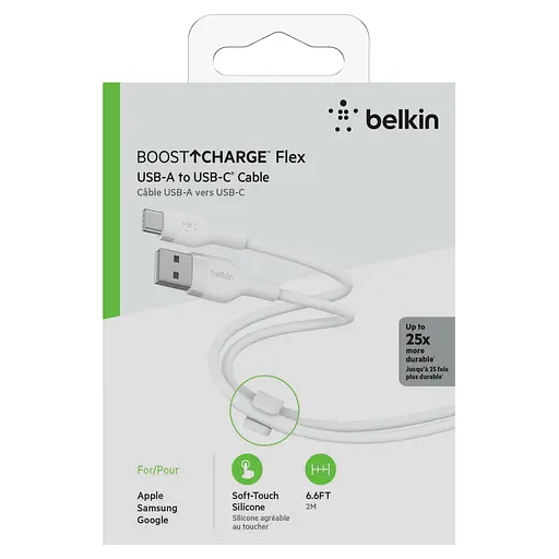 Belkin Кабель USB-A - USB-C силиконовый, с клипсой, 2м, белый - фото 2