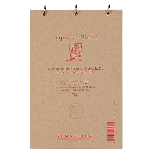 Скетчбук для эскизов на металлических кольцах Esquisse Sennelier, 50 листов, 90 г/м, 16x24 см