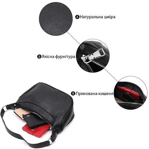 Женская кожаная сумка Vintage полукруглого формата с одной ручкой Vintage 23х12х9.5 см sum0029061 - фото 4