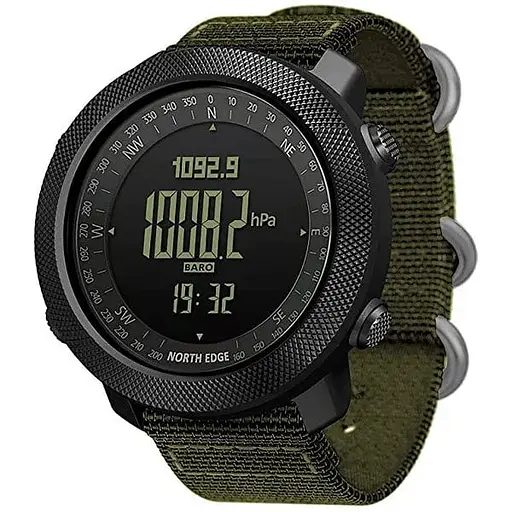 Наручные часы мужские с компасом North Edge Apache Green 5BAR Черный (2860)
