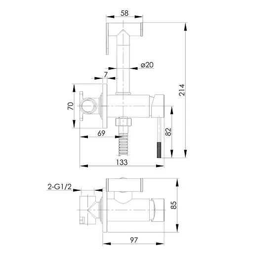 Набір гігієнічного душу прихованого монтажу Imprese Brenta графітовий хром ZMK092308039, Графітовий хром - фото 2