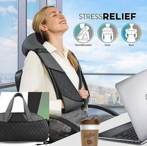 Массажер для шеи и плеч с прогревом, сумкой и адаптером в автомобиль Черный - фото 5