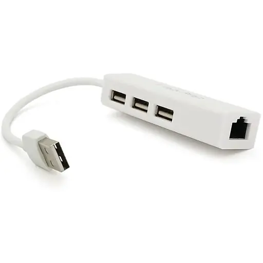 Контролер USB 2.0 до Ethernet VEGGIEG - Сетевой адаптер 100 / 1000Mbps з проводом RTL-8152B + FE2.2S + 3 порта USB2.0, White, Metal, Blister-Box