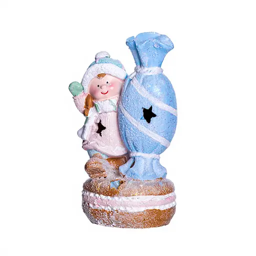 Новорічна декоративна фігурка Дитина з цукеркою Yiwu CR-6-12 з порцеляни з підсвічуванням 12 × 9 × 20.5 см 