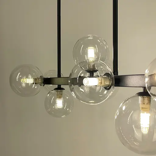 Удлиненная черная люстра-молекула на 8 плафонов 75 см | Ст. AT 32/8L BK+CL | Line F - фото 6