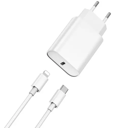 Сетевое зарядное устройство Wiwu Wi-U001 Type C 20 PD charger set with EU Plug Type C to Lightning Белый - фото 1