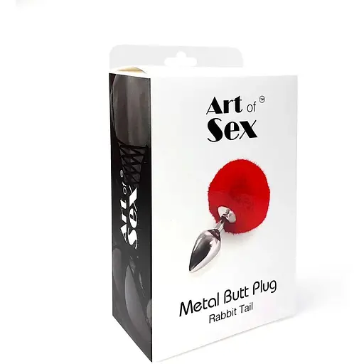 Металева анальна пробка М Art of Sex Metal Butt plug Rabbit Tail Червоний - фото 4