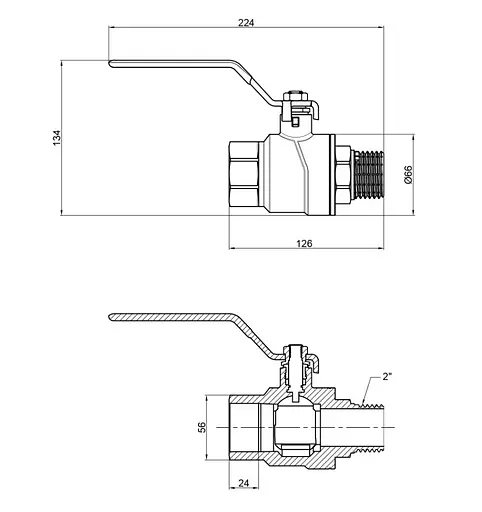 Кран шаровой Thermo Alliance Forte 2" ВЗ прямой, PN40, рычаг SF605W50 - фото 4