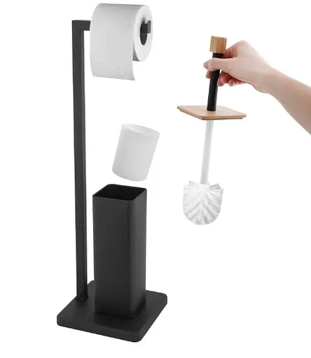 Стойка для ершика и туалетной бумаги Yoka Saki black bamboo PD.SAKI-BLK, Черный матовый - фото 5