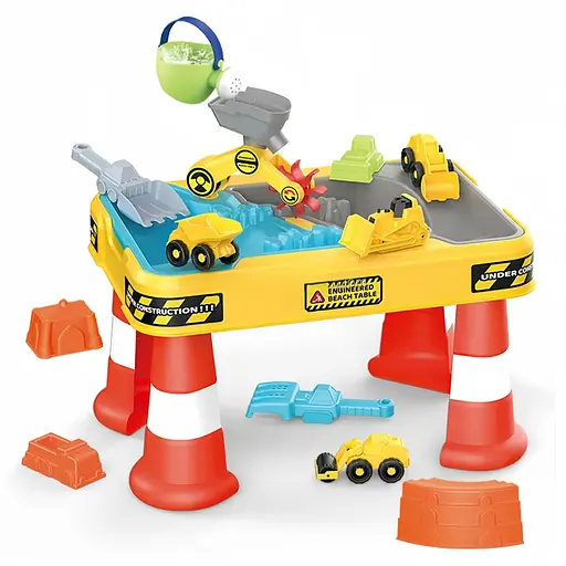 Песочница размер стола, 56x37x49 см, строительная техника, горка, формочки для песка, лейка, лопатки, HG1247