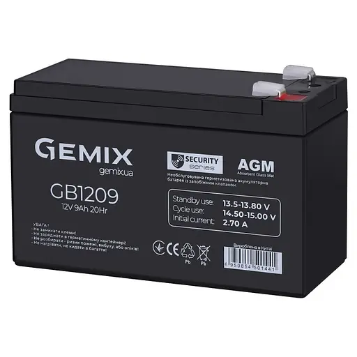 Батарея для ДБЖ 12В 9Ач Gemix GB1209, 94х65х151 мм - фото 2