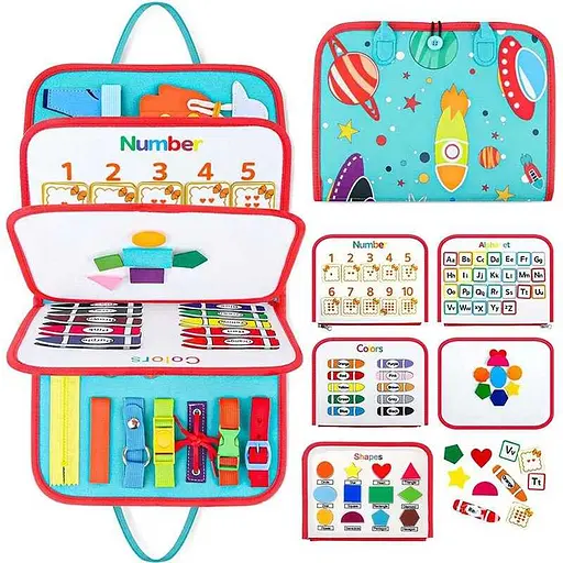 Логическая развивающая папка из фетра, цифры, английский алфавит, геометрические фигуры, застежки, ремешки, липучки, пряжки 432-2