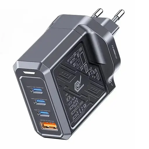 Зарядный адаптер Remax Mecha Warrior 1A+3C RP-U107 быстрая зарядка GaN 120W 3xType-C + 1xUSB-A Черный - фото 2