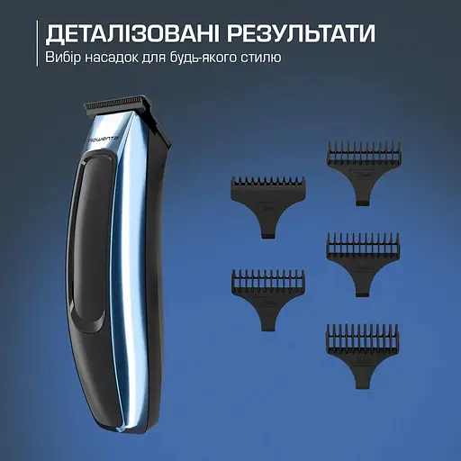 Триммер Rowenta Barber Experience, для головы, бороды, сеть+акум., роторный мотор, насадок-5, нержавеющая сталь с покрытием DLC, черно-синий - фото 9