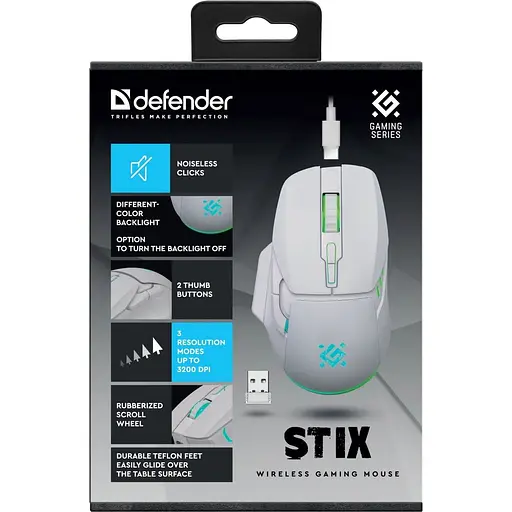 Миша Defender Stix GM-009 White [134323] - фото 6
