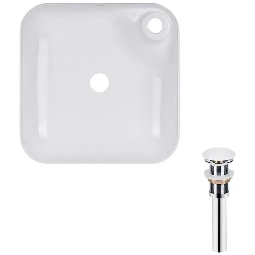 Комплект Qtap Stork: Раковина накладная квадратная 430x430x125 мм White + Донный клапан PU02 (QT15112194WN47318) - фото 1