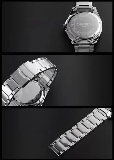 Классические мужские часы Skmei 9118 серебристые с синим - фото 4