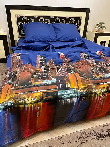 Постільна білизна бавовняна Сінгапур Півтораспальна 150 x 220 Бязь Синя 70 х 70