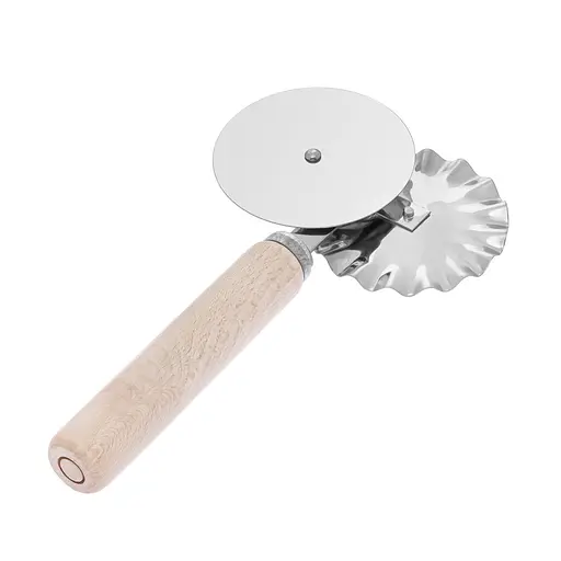 Багатофункціональний з'єднувальний ніж 2 в 1 для піци та тіста з роликом та дерев'яною ручкою 17.5 см, Kitchette 85666 - фото 2