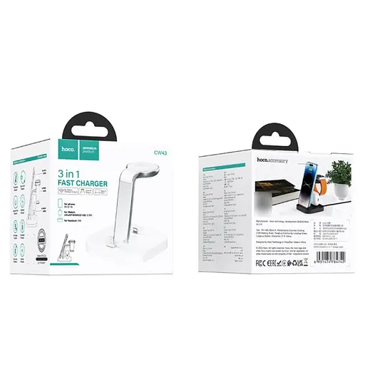 Бездротовий зарядний пристрій Hoco CW43 10W 3в1 білий - фото 5
