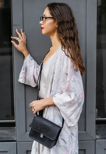 Кожаная женская бохо-сумка Лилу синяя Crazy Horse - фото 7