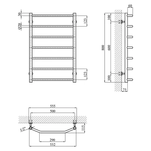 Полотенцесушитель водяной Kroner KRP Diva WT800x500-7 (CV036305) - фото 5
