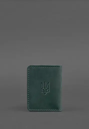 Кожаная обложка для ID-паспорта и водительского заседания 4.1 зеленая Crazy Horse с гербом - фото 3