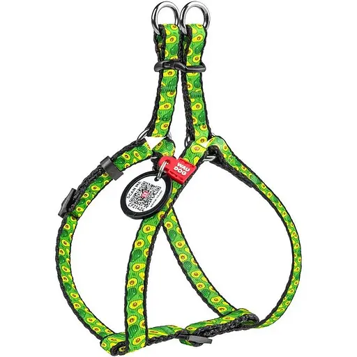 Шлейка для собак Waudog Nylon с QR паспортом, рисунок "Авокадо", пластиковый фастекс