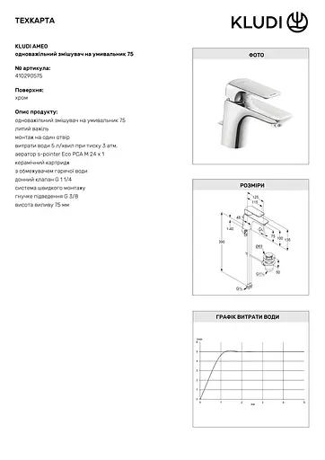Змішувач для умивальника Kludi Ameo 410290575 - фото 3