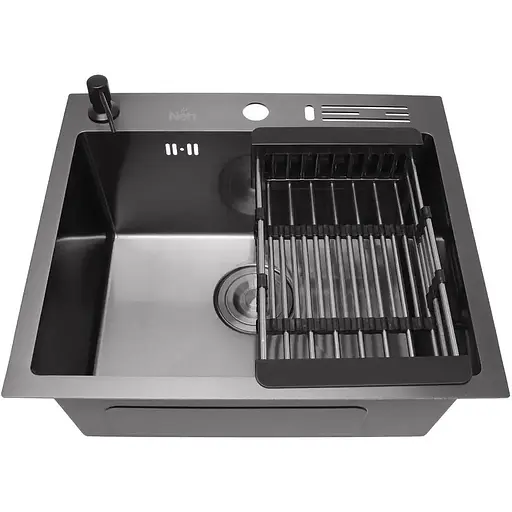 Чорна кухонна мийка Nett NВ-5245 45 см накладна з нержавійки - фото 7