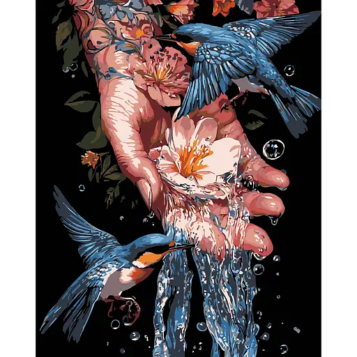 Набор для росписи по номерам Strateg Синие птицы на черном фоне 40 х 50 см (AH1204-17) - фото 1