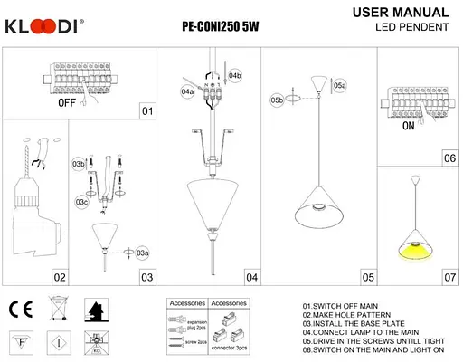 Світильник підвісний KLOODI DECO PE-CONI250 5W 3K BK - фото 2