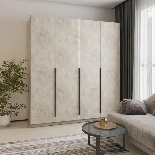 Шкаф 4-дверный MebelStar Оскар ДСП BG, 4 дополнительных полки 200x52x220 см Бетон (MBS-4761)