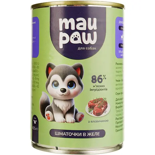 Набор влажного корма для взрослых собак MAU PAW кусочки в желе 2.905 кг (6 шт. + 1 шт. подарок х 415 г) - фото 5