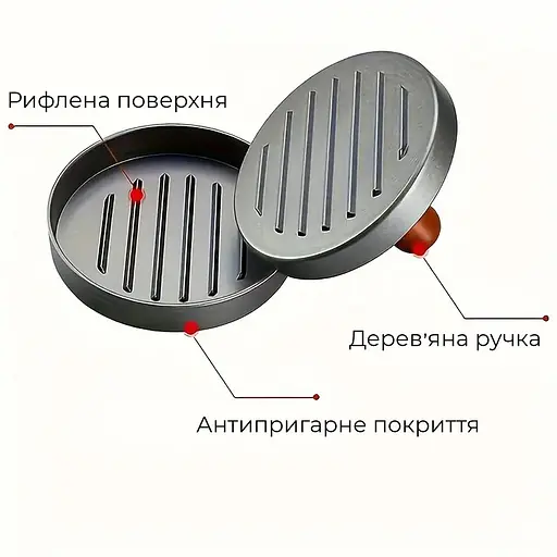 Прес для бургерів і котлет ручна пресформа для гамбургерів форма для ідеальних котлет, Kitchen Master 87936 - фото 6