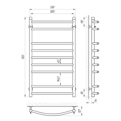 Водяна рушникосушка Laris Класік П9 500x900 71207031, Хром - фото 2