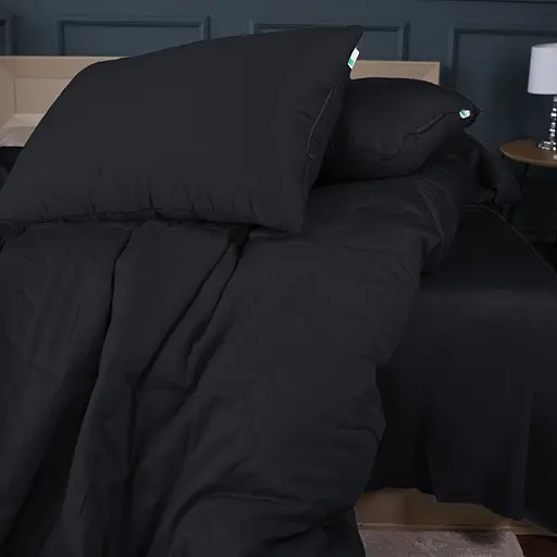 Летний постельный комплект MirSon Line Satin Light Pro Black Шерсть Семейный (2200010980776) - фото 4