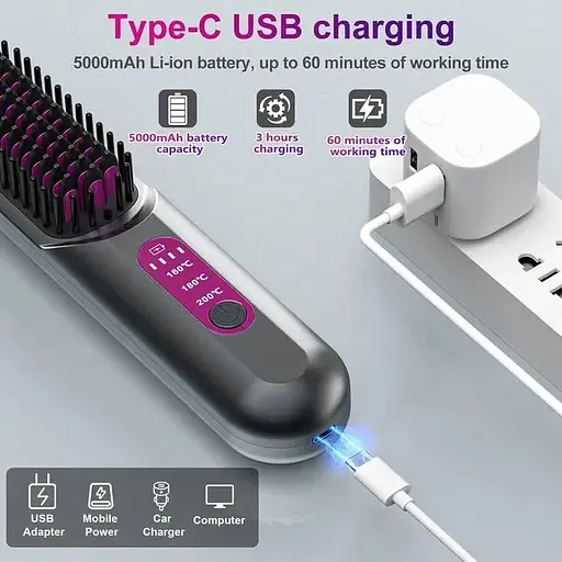 Акумуляторна щітка для випрямлення волосся Homelylife LM-683 - фото 4