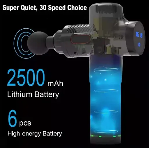 Ударный перкуссионный массажер триггерных точек Massage Gun 2500 mAh (6 насадок, 30 скоростей) - фото 3