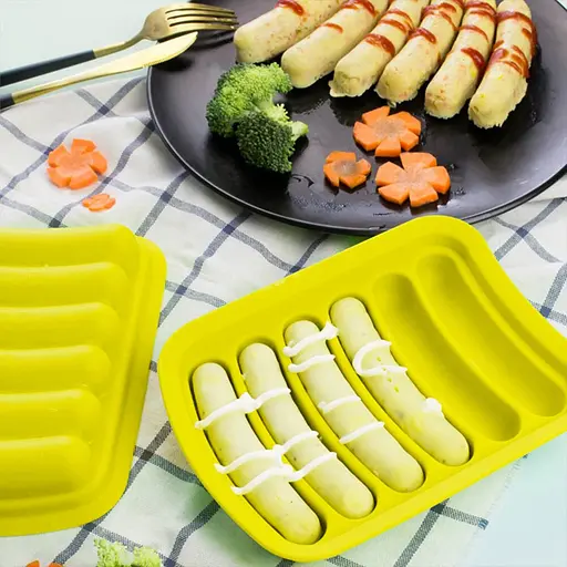 Форма для запікання випічки силіконова домашніх хот-догів, сосисок, ковбасок, кебаба кебниця, Kitchen Master Жовтий 85468 - фото 2