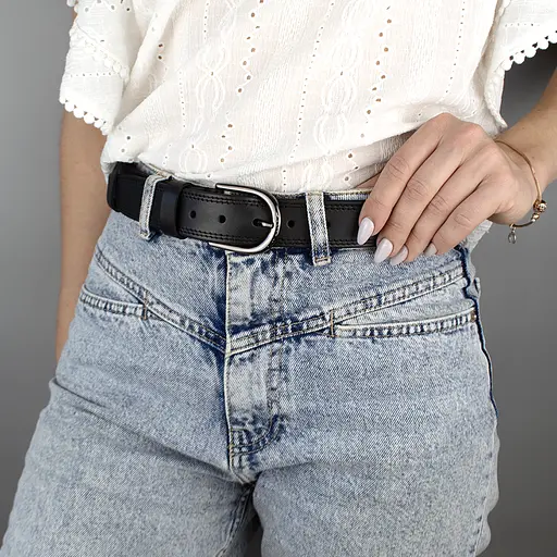 Ремень женский кожаный под джинсы SF-3554 черный  прошитый (125 см) - фото 2