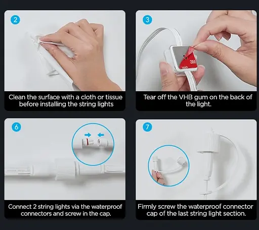 Гирлянда Smart LED Govee H705A Permanent Outdoor Lights RGB, IP67, 30м, кабель прозорий - фото 9