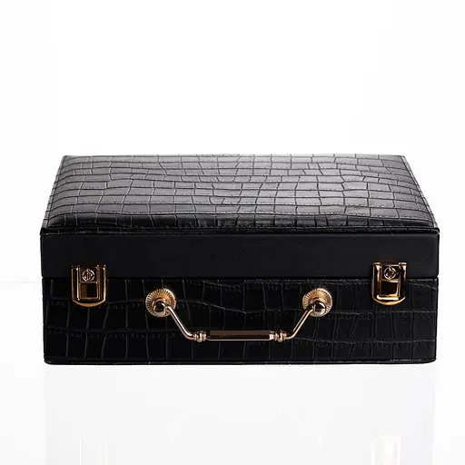 Скринька для прикрас з еко шкіри 19 відділень із дзеркалом 23.5×14×8 см органайзер для прикрас Чорний Yiwu HP-5-20B - фото 8