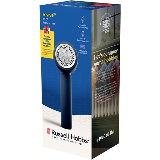 Машинка для удаления катышек Russell Hobbs, большая площадь лезвий. 90 мин. работы на одном заряде, USB, синий - фото 3